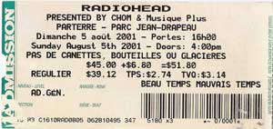 Radiohead 2 Ticket